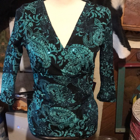 INC International Concepts Tops - Very nice blue green sequined blouse